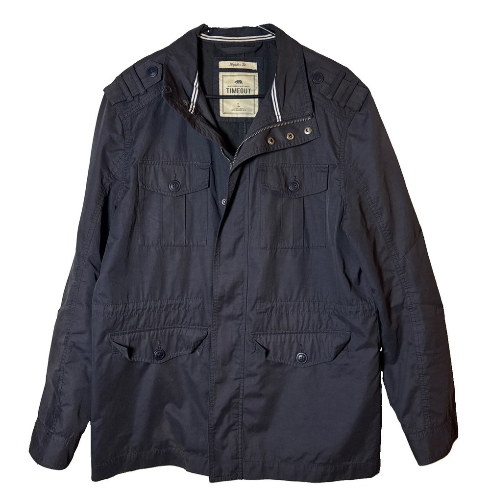 Timeout Los Angeles Mens L Black Military Field Jacket Cotton Blend 4 Pocket